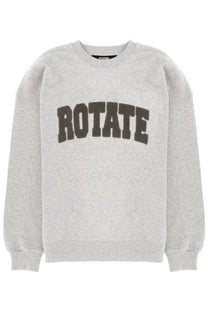 Rotate Birger Christensen women’s heather gray sweatshirt with dark brown textured rotate lettering on the chest