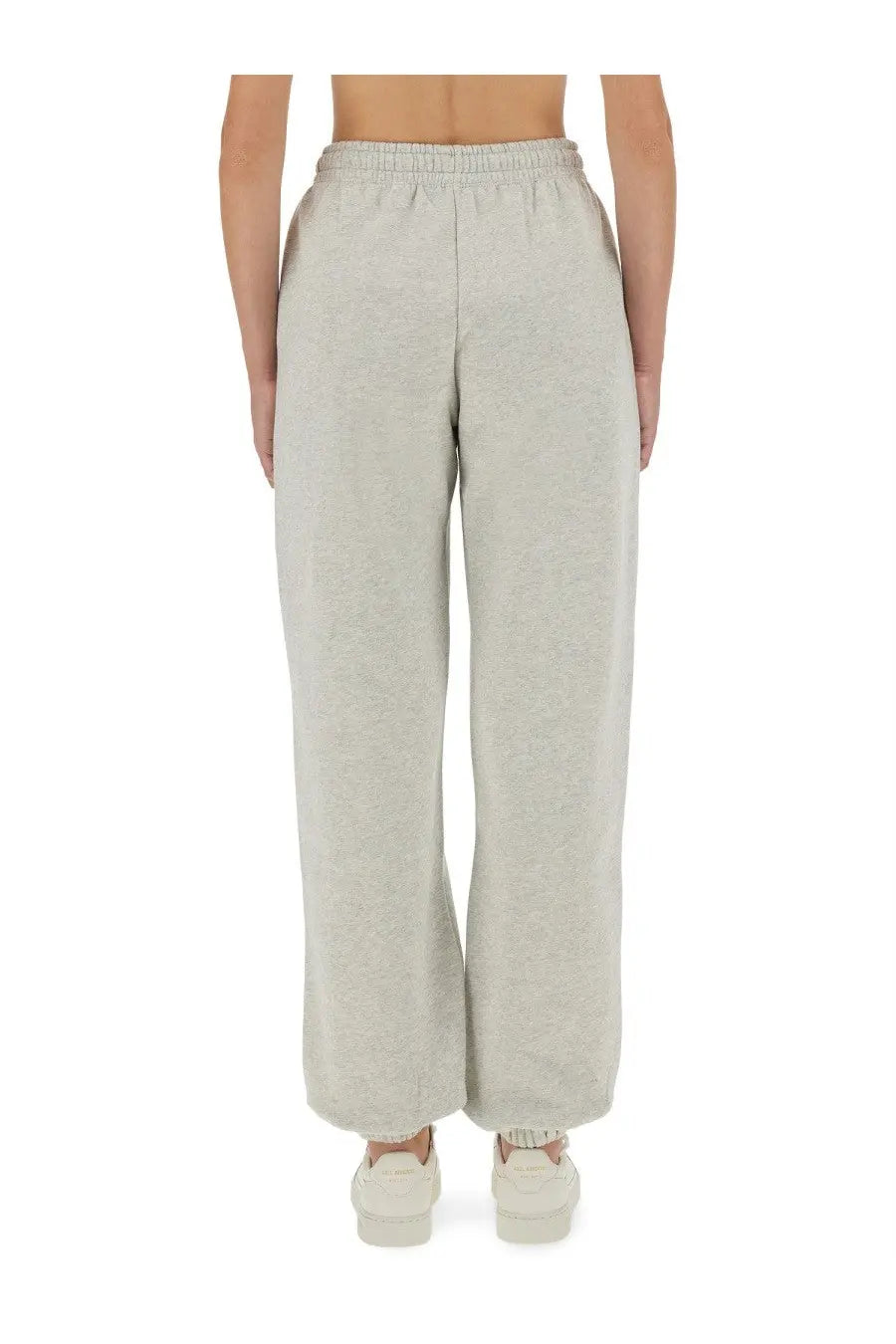 Rotate Birger Christensen women’s track pants in light gray heathered fabric with elastic waistband and relaxed straight-leg cut