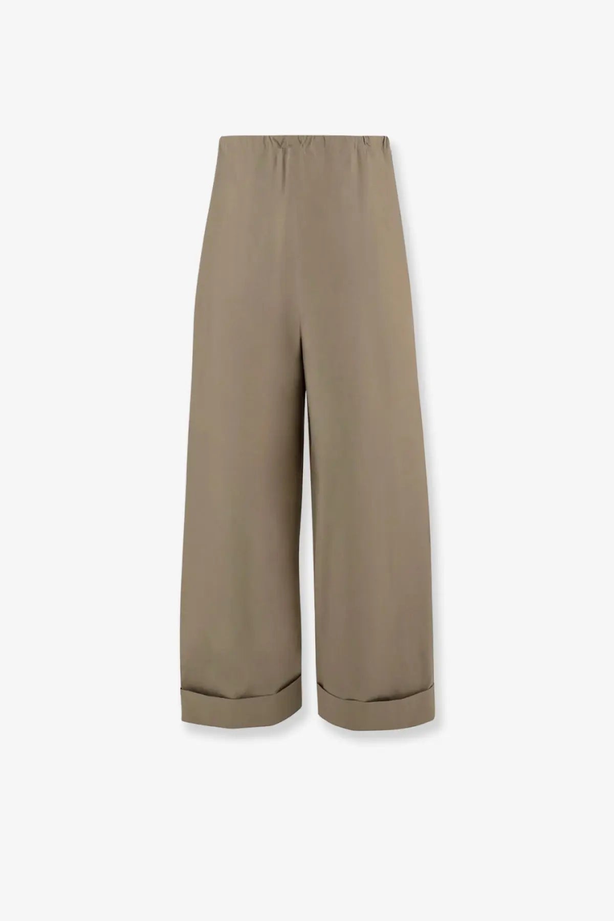 The row women’s delano cotton trousers green beige wide-leg high-waisted fit with rolled cuffs