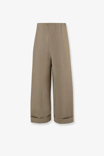 The row women’s delano cotton trousers green beige wide-leg high-waisted fit with rolled cuffs