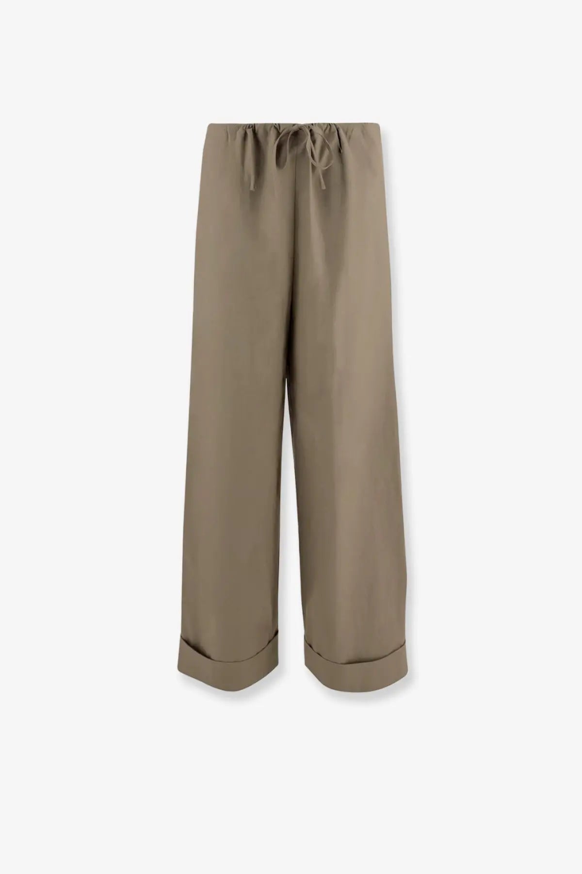 Beige cotton wide-leg trousers with drawstring waist and rolled cuffs from the row womens delano collection