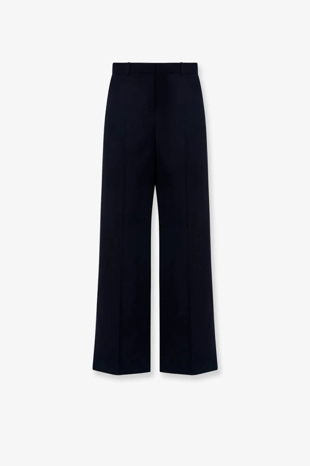 Black wide-leg wool trousers by the row with sleek tailored design and subtle creases for women