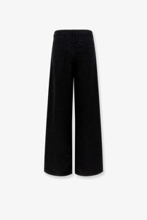 The row women’s eglitta black wide leg high waist denim trousers shown from the back with classic pockets