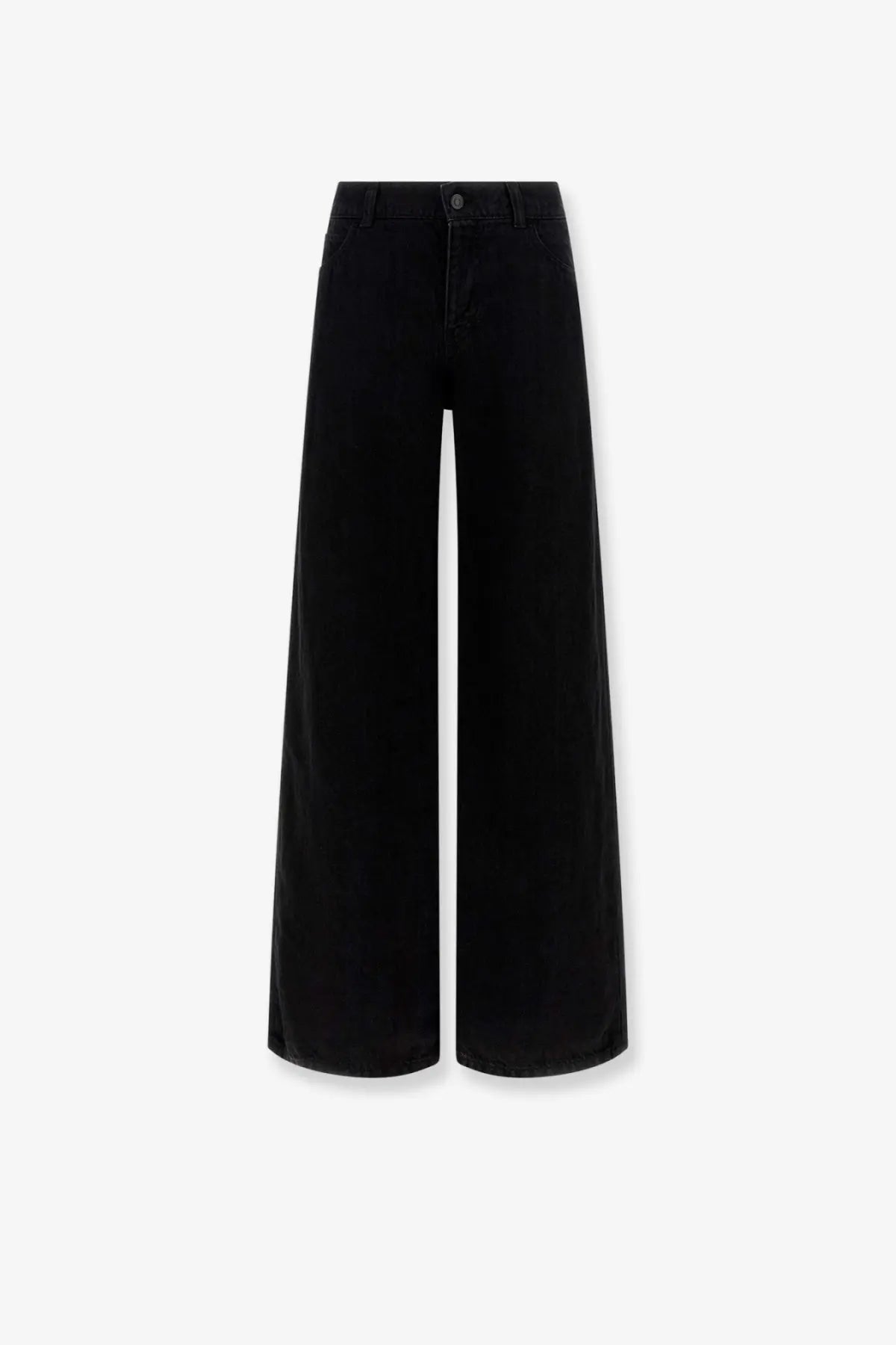 The Row women’s Eglitta black wide-leg denim trousers with a straight cut and classic front button closure