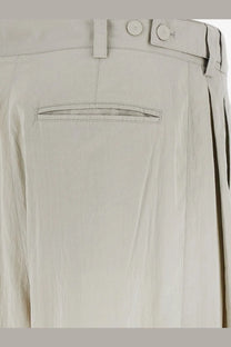 The row women’s iven silk and nylon trousers grey with beige linen buttoned waistband and subtle stitching details