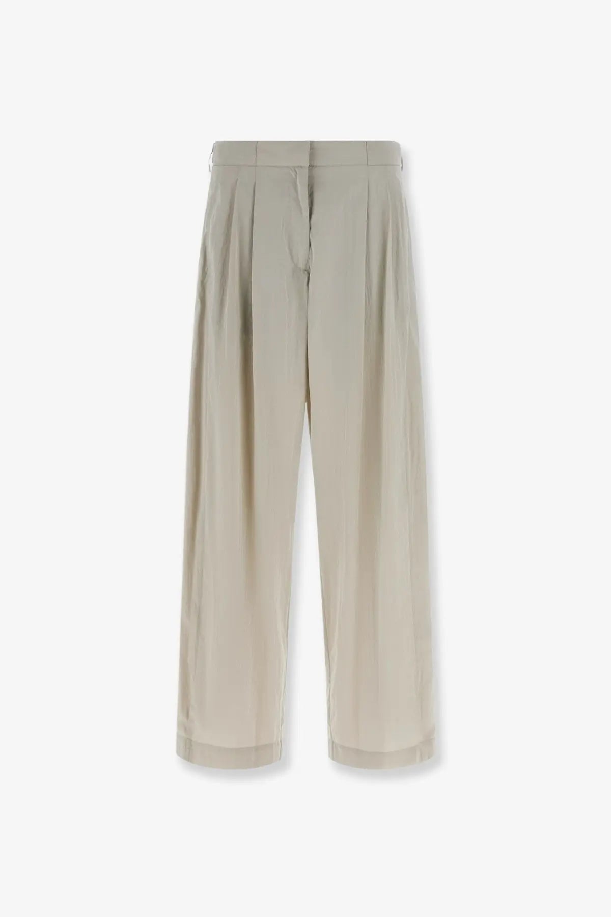 The Row women’s Iven wide-leg trousers in grey silk and nylon with pleats and a clean hemline