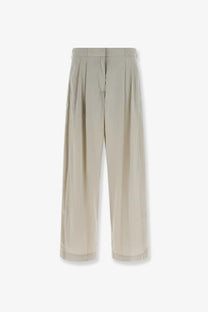 The Row women’s Iven wide-leg trousers in grey silk and nylon with pleats and a clean hemline