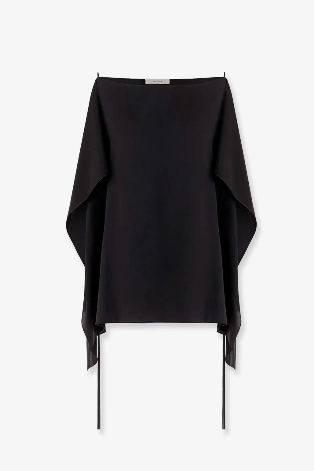 The row women’s koray silk top black in satin with wide flowing sleeves and asymmetrical hemline