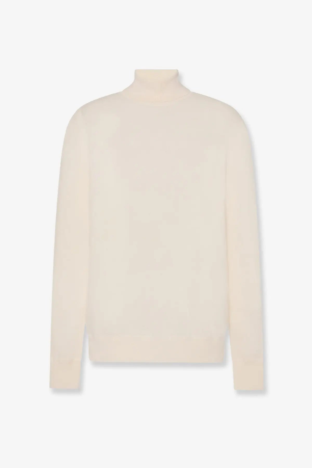 The Row women’s Lizzy cashmere top white cream-colored long-sleeved turtleneck sweater with smooth knit texture