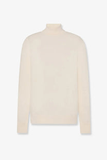 The Row women’s Lizzy cashmere top white cream-colored long-sleeved turtleneck sweater with smooth knit texture