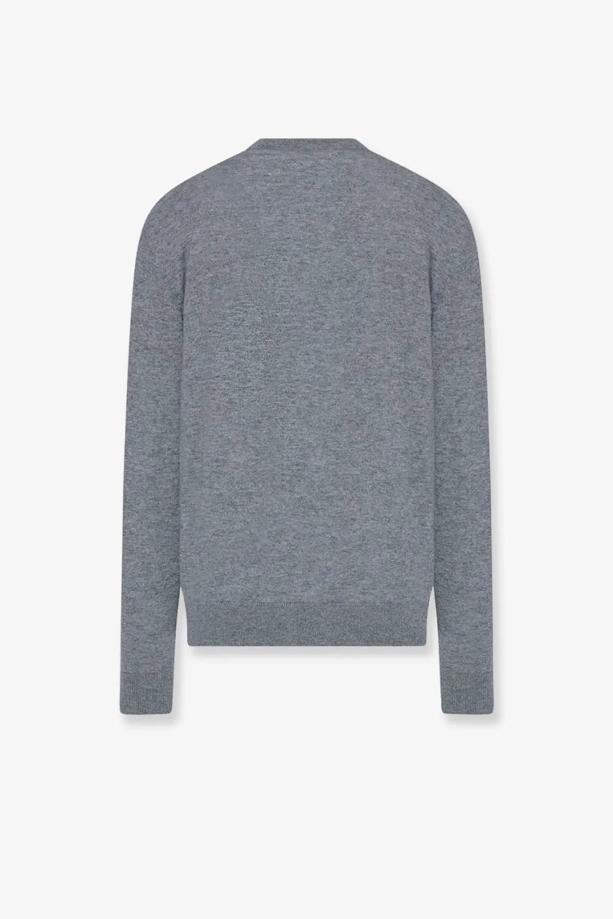 The row women’s nian cashmere sweater in grey features a gray heathered knit with ribbed cuffs and hem