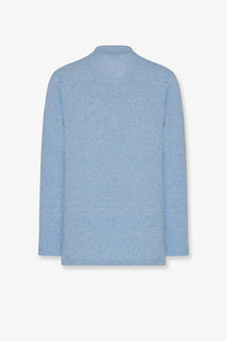 The Row women’s Niosa cotton and linen polo blue light blue heathered long-sleeved knit sweater with collar