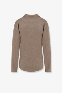 Beige long-sleeved polo shirt with subtle textured knit of the row womens niosa polo shirt in cotton and linen white