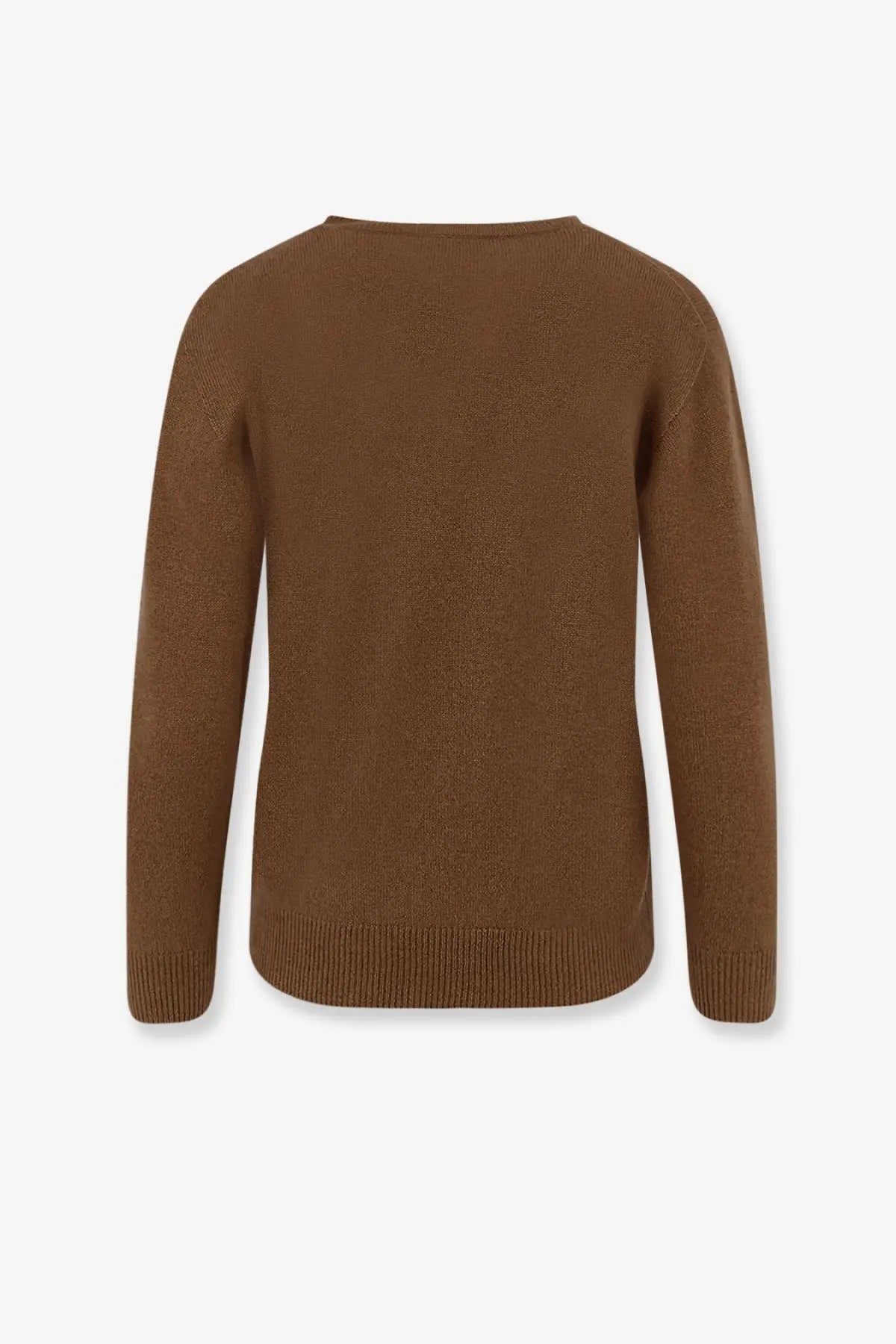 The row women’s noler cashmere sweater beige is a cozy solid brown knit with a round neckline and ribbed cuffs
