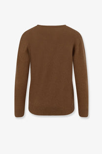 The row women’s noler cashmere sweater beige is a cozy solid brown knit with a round neckline and ribbed cuffs