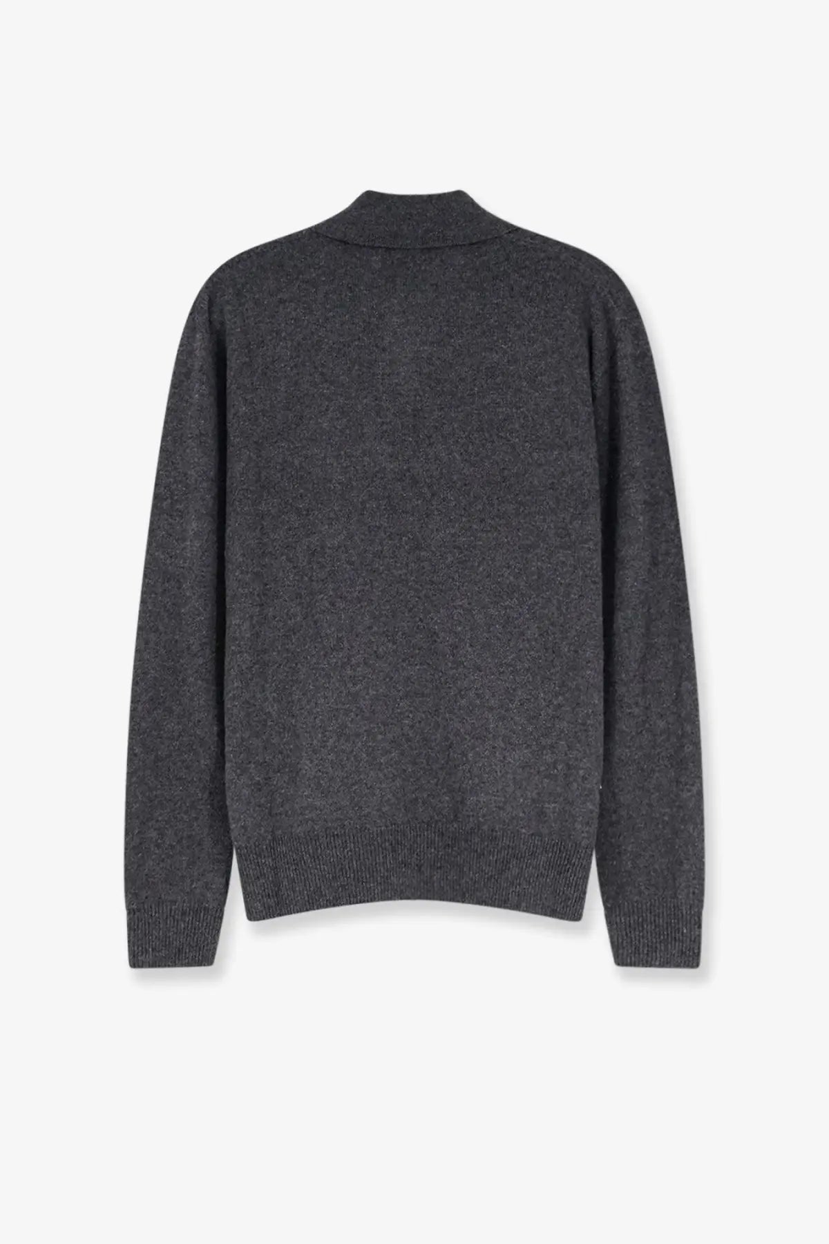 Dark gray textured knit cashmere sweater with ribbed collar and cuffs the row women’s oashi cashmere top gray