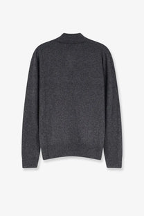 Dark gray textured knit cashmere sweater with ribbed collar and cuffs the row women’s oashi cashmere top gray