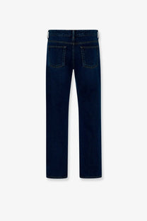 The row women’s riaco dark indigo denim jeans with a straight-leg cut and classic back pockets shown from the back
