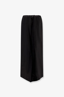 The row women’s black satin wide-leg trousers with a gathered waistband in cotton and silk blend