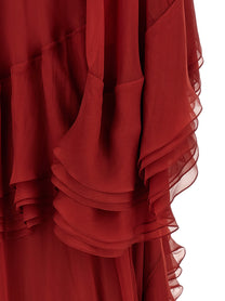Alberta Ferretti Ruffle Dress Red
