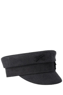 Ruslan Baginskiy women’s baker boy hat black dark gray woolen cap with structured brim and embroidered cross detail