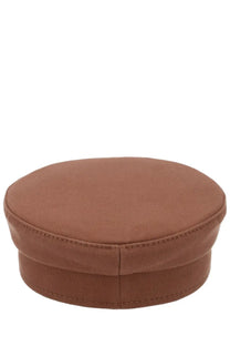 Ruslan baginskiy women’s cappello baker boy cap in brown fabric with flat top and structured brim