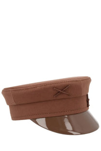 Ruslan Baginskiy women’s cappello baker boy brown fabric cap with glossy brown visor and crossed stitching detail