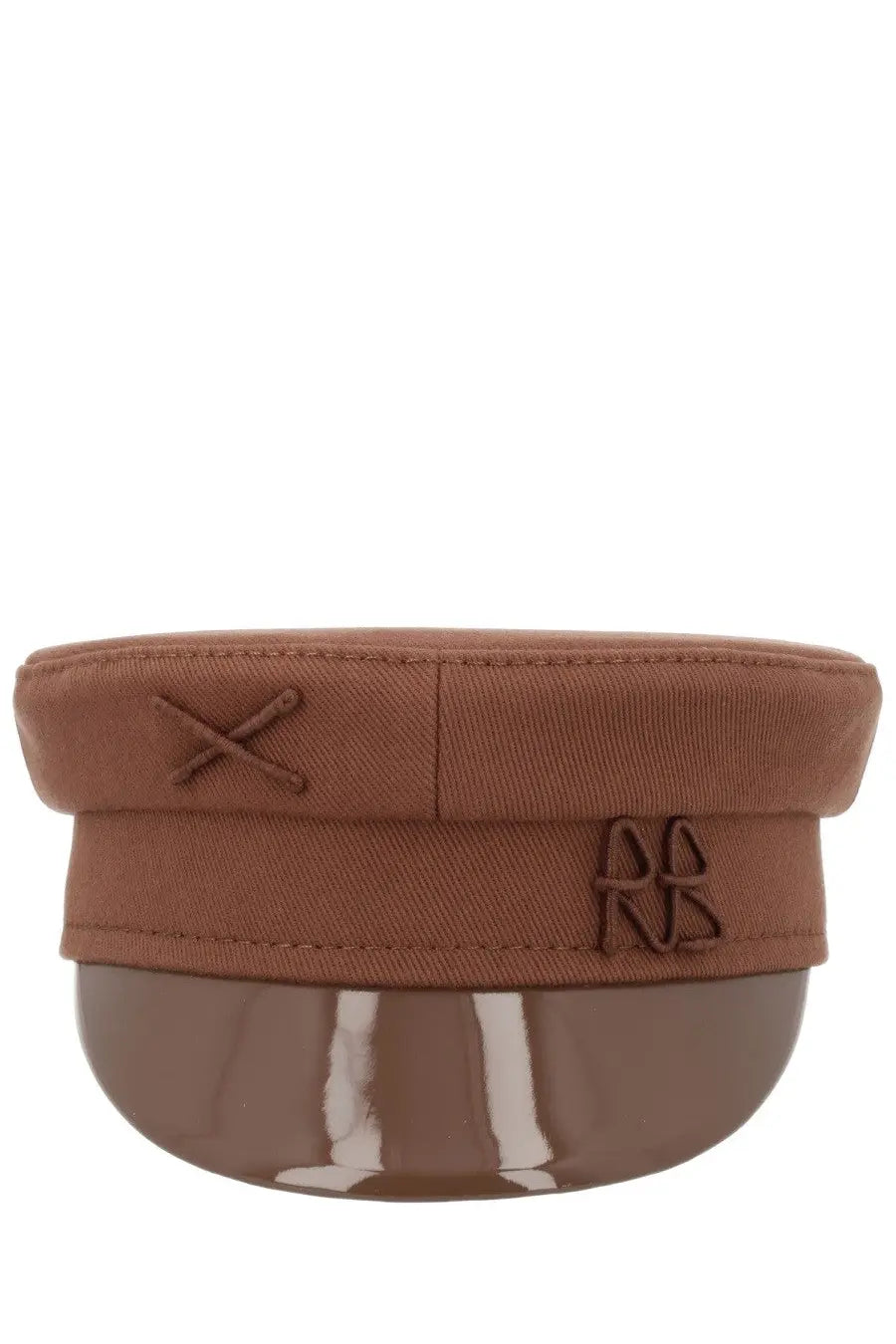 Ruslan Baginskiy women’s cappello baker boy brown fabric cap with glossy brown visor and embroidered logo