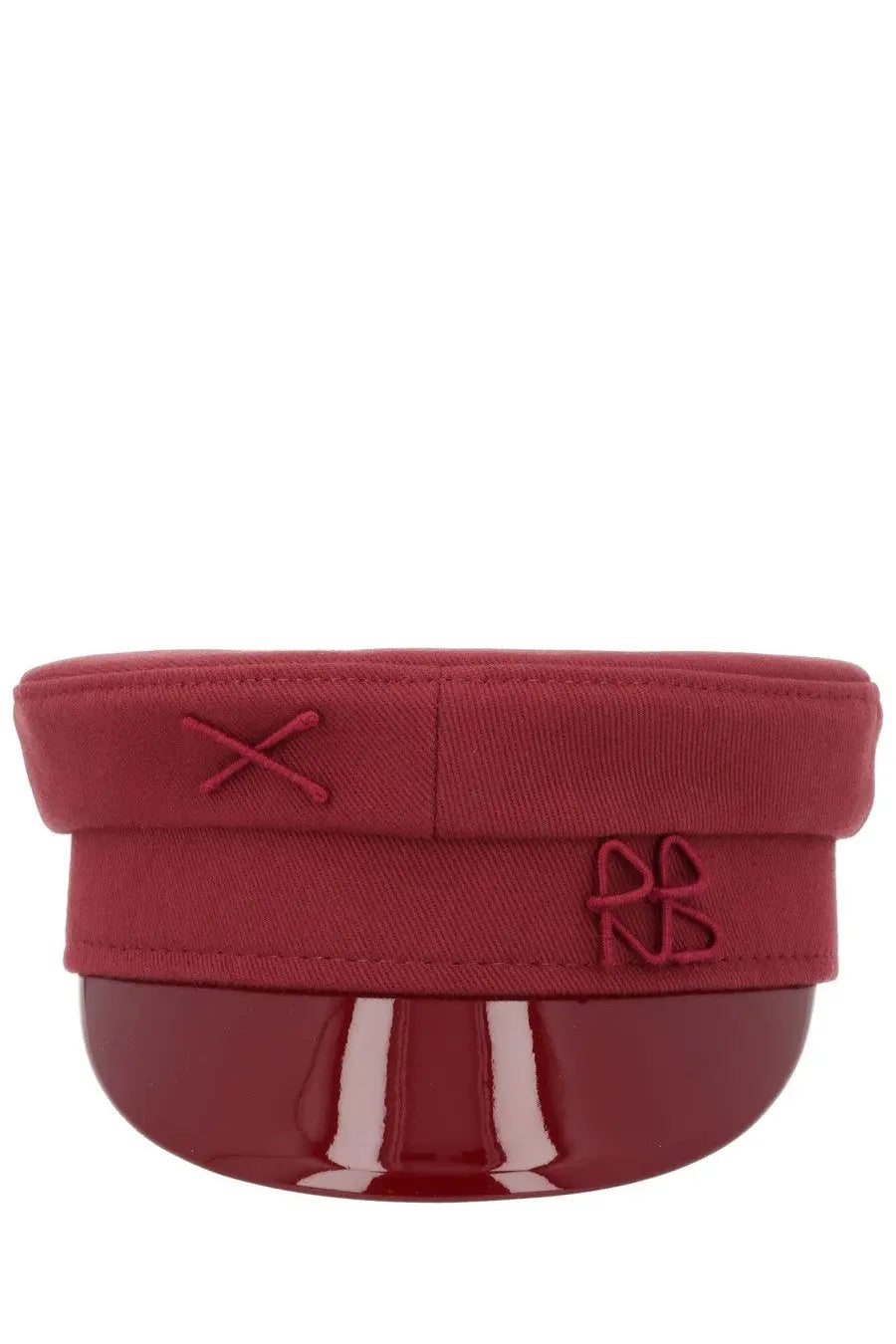 Ruslan Baginskiy women’s cappello baker boy red fabric cap with glossy red plastic brim and embroidered logo