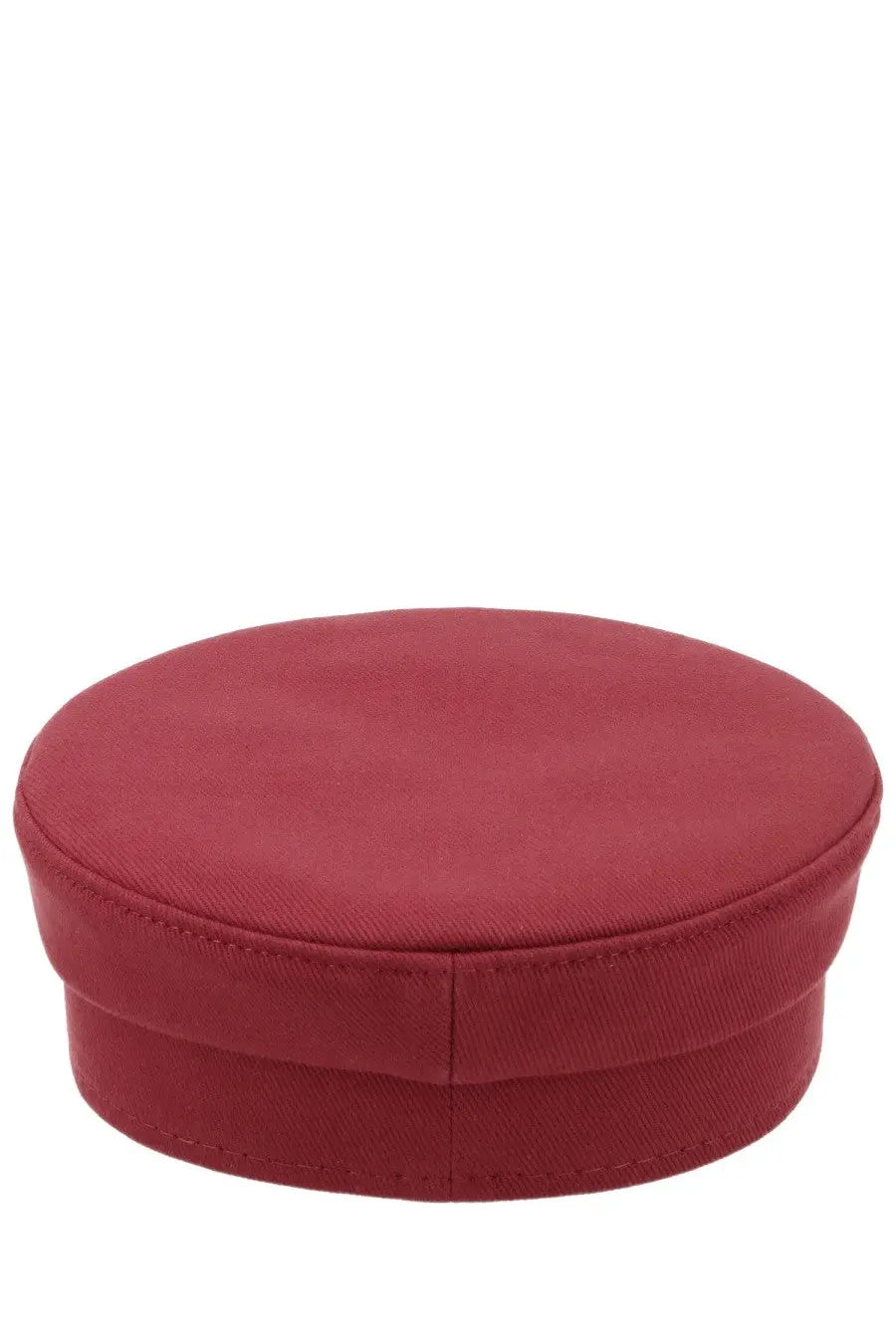 Ruslan Baginskiy women’s cappello baker boy cap in red fabric with a round flat top and stitched seams