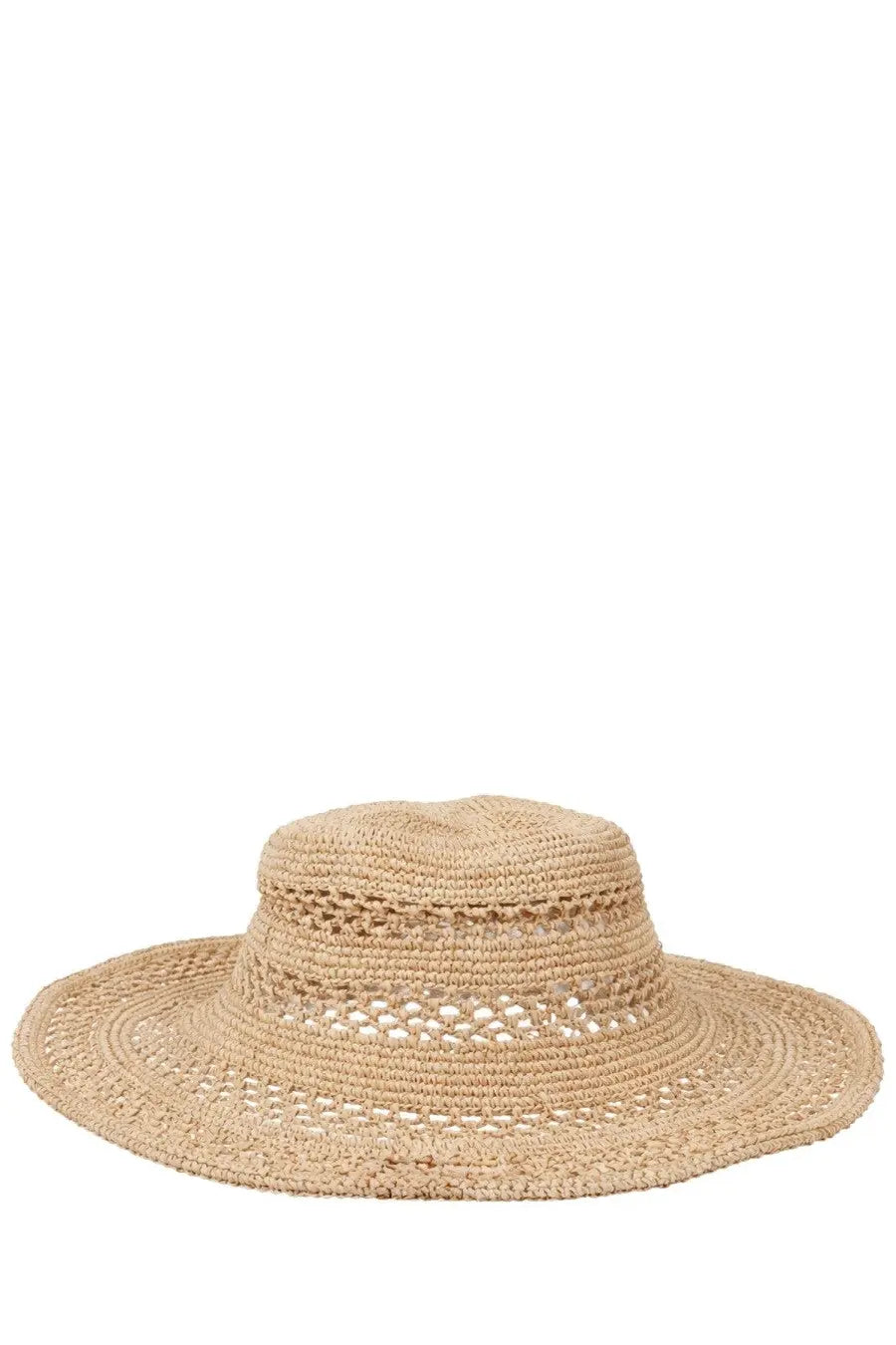 Ruslan baginskiy women’s cappello bucket beige woven straw hat with wide brim and intricate crochet pattern