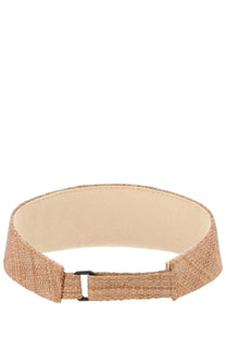 Beige woven belt with black plastic buckle complementing ruslan baginskiy women’s visiera in paglia beige hat