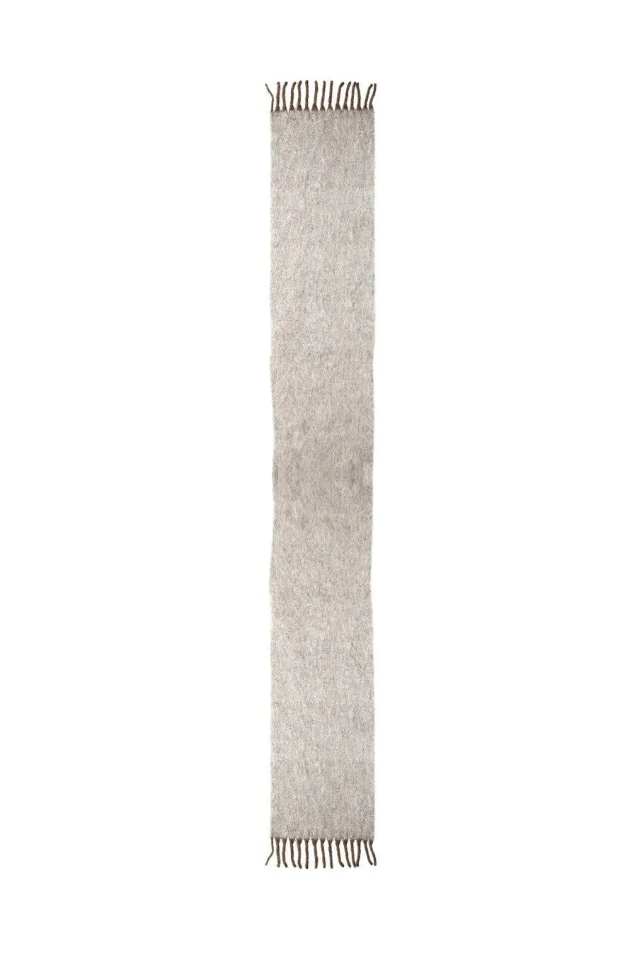 Ruslan Baginskiy women’s wool scarf in beige with a soft light gray knit texture and fringed ends