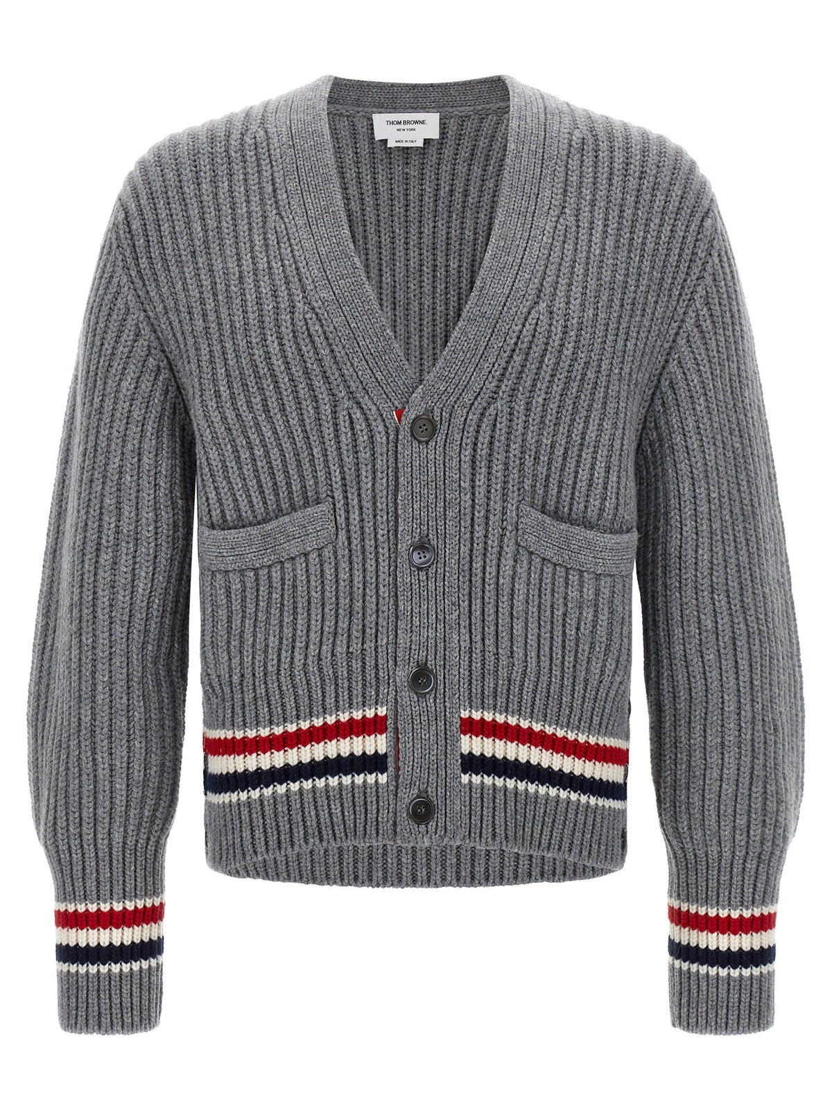 Thom Browne Rwb Tape Cardigan Grey
