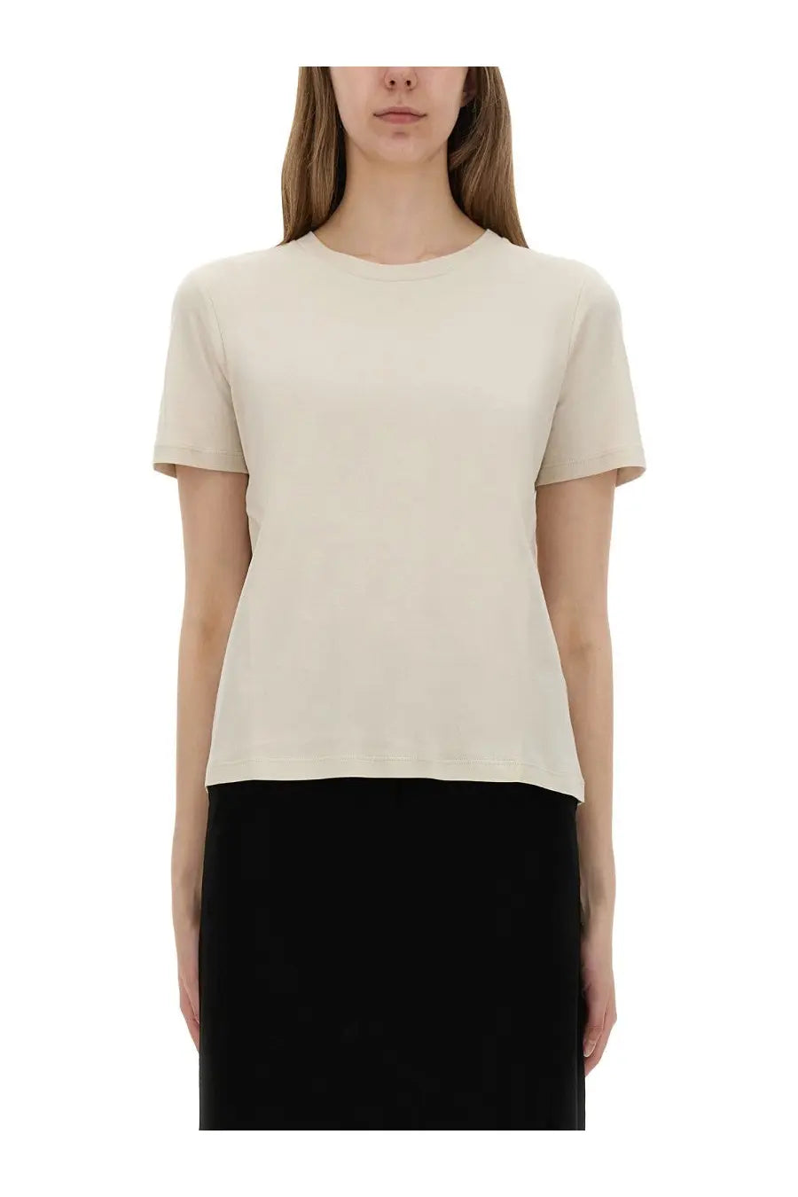 S max mara women’s bud shirt beige cream-colored minimalist short-sleeved t-shirt with soft smooth texture and round neckline