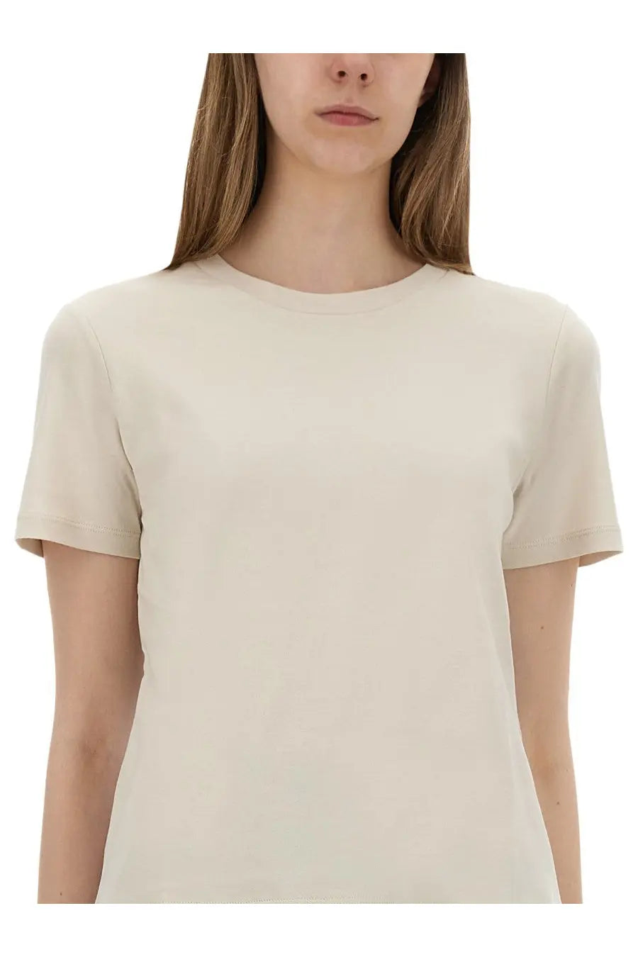 S Max Mara women’s beige short-sleeved crew neck cotton shirt ideal for casual wear