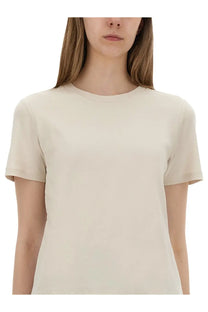 S Max Mara women’s beige short-sleeved crew neck cotton shirt ideal for casual wear