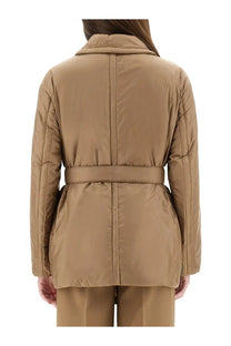 S Max Mara women’s calla padded trench coat beige tan quilted belted with structured collar and smooth fabric