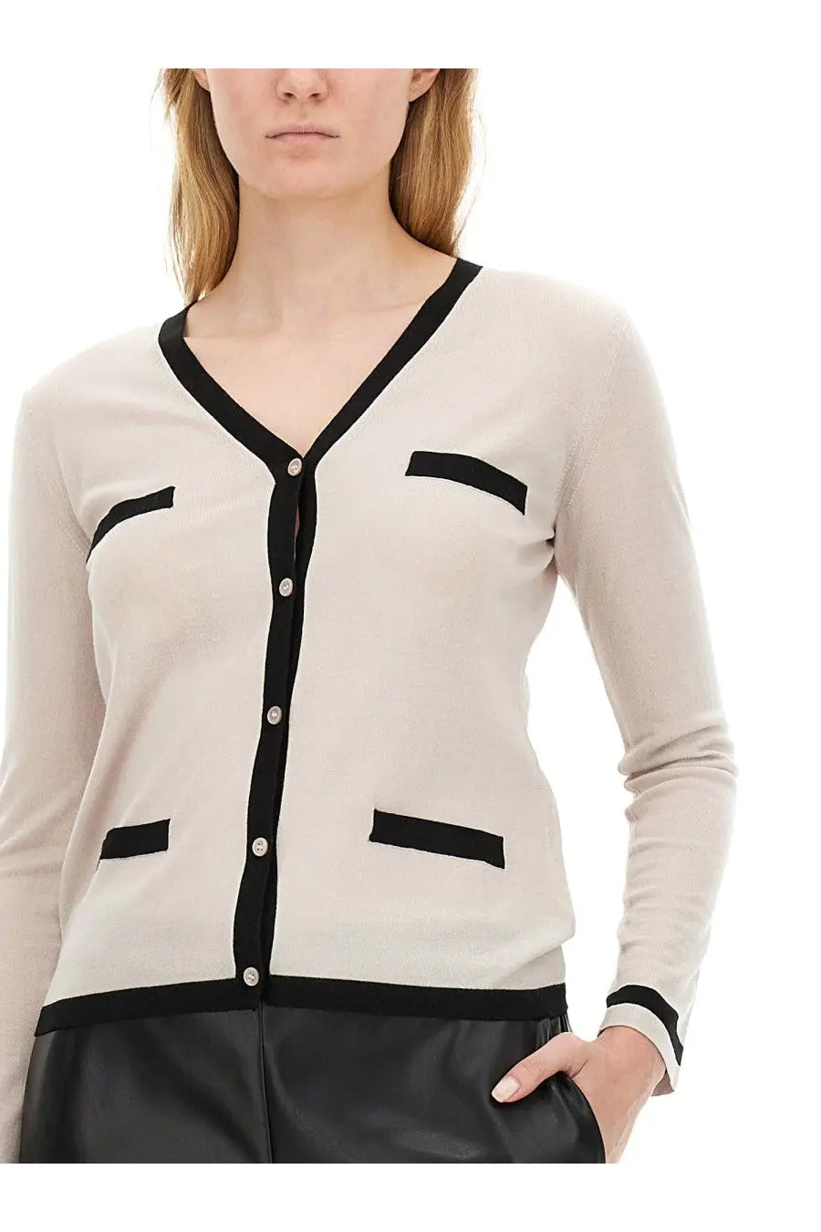 Beige cashmere cardigan with black trim and button closure from s max mara womens cardigan kenya pink collection