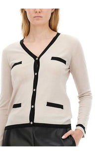 Beige cashmere cardigan with black trim and button closure from s max mara womens cardigan kenya pink collection