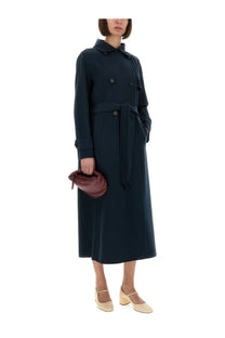 Navy blue double-breasted trench coat with belted waist and long sleeves by S Max Mara women sem blue