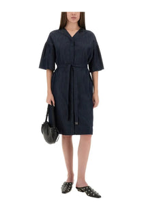 Navy blue denim dress with short sleeves and belted waist from s max mara womens dress dania blue collection