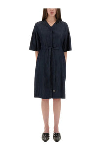 S Max Mara women’s denim dress Dania blue with v-neck short flutter sleeves and matching belt at the waist