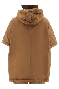 S Max Mara women’s Greenci padded jacket beige tan short sleeve puffer style quilted design with hood