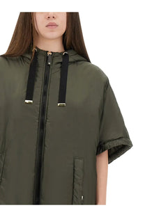 S Max Mara women’s greenci olive green padded puffer jacket with short sleeves and black drawstring details