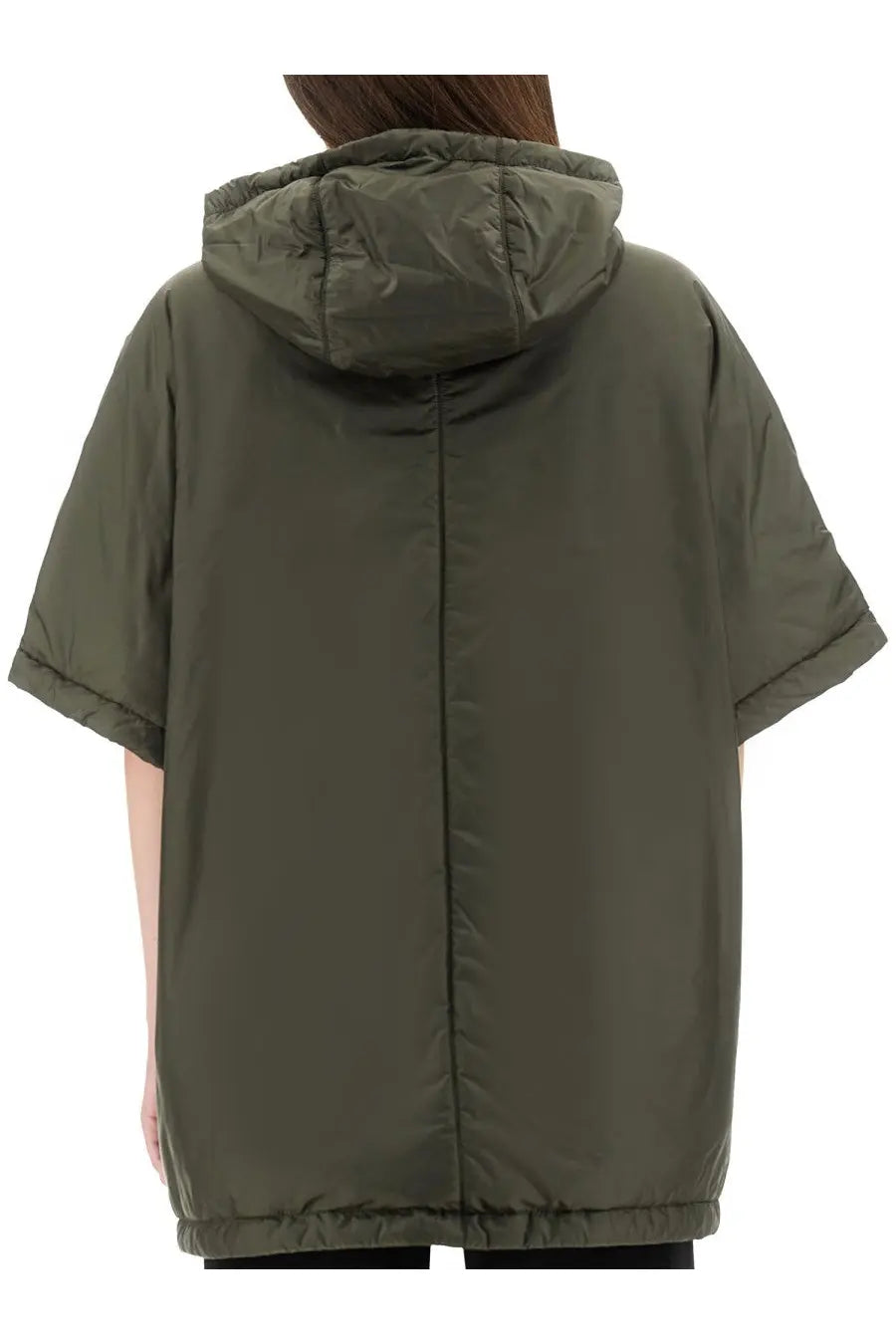 S Max Mara women’s greenci padded jacket in olive green with short sleeves and quilted hood in puffer style