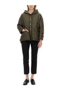 S Max Mara women’s olive green quilted hooded jacket with button closures and front pockets Greenmo the Cube jacket