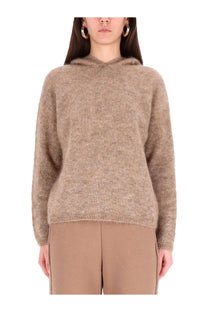 S Max Mara women’s beige hooded shirt with soft fuzzy texture and long sleeves perfect for casual wear