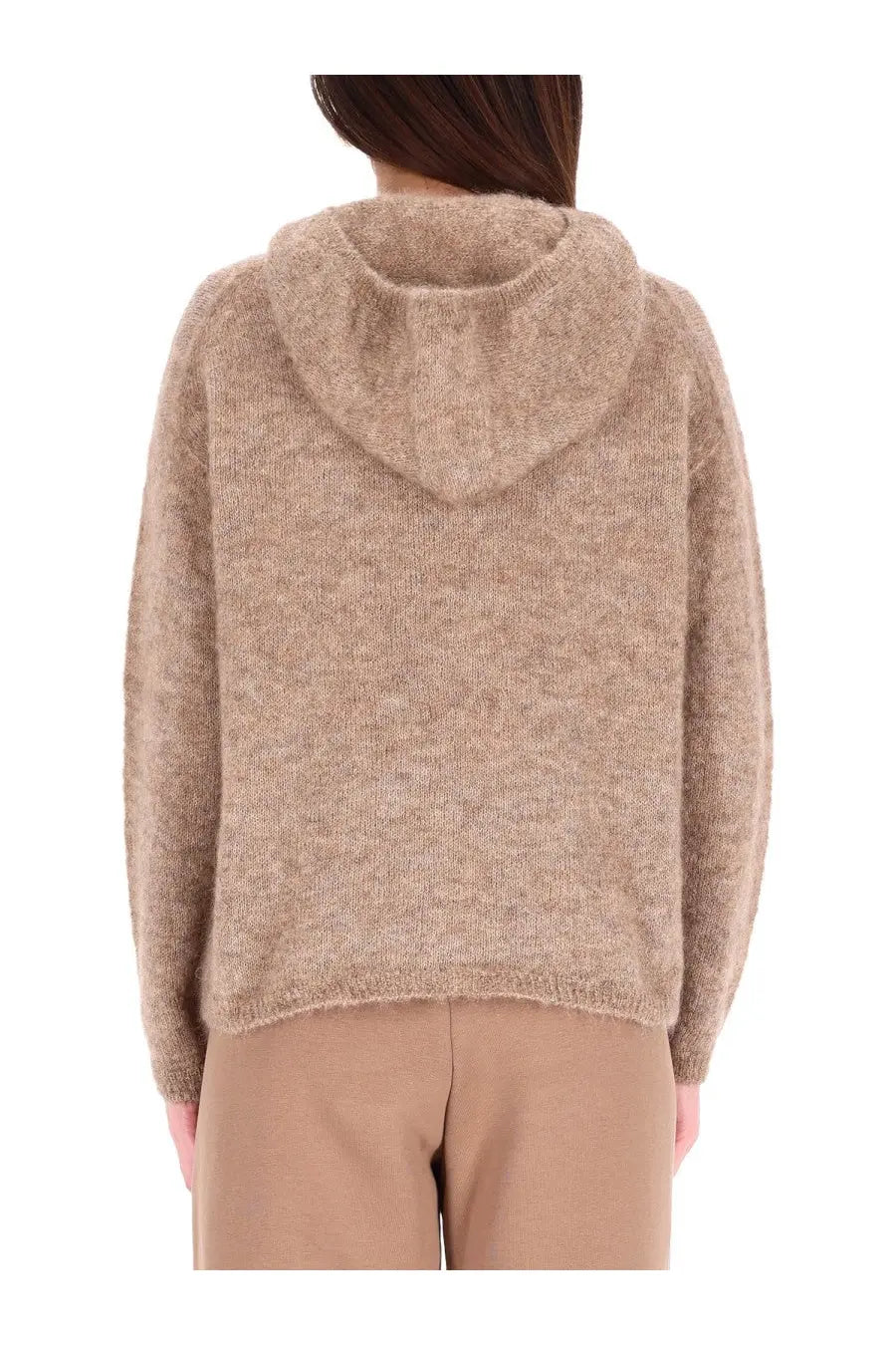 Beige textured knit hoodie with soft fuzzy finish from s max mara womens hooded shirt collection
