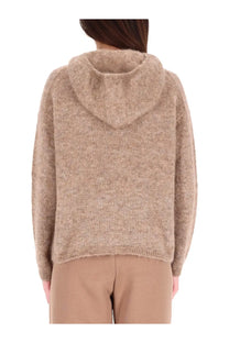 Beige textured knit hoodie with soft fuzzy finish from s max mara womens hooded shirt collection